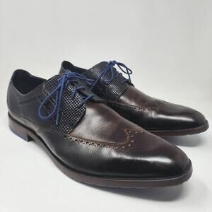 Stacy Adams Rooney Wingtip Men 12M Oxford Brown Dress Shoes w/ Blue Laces 25323